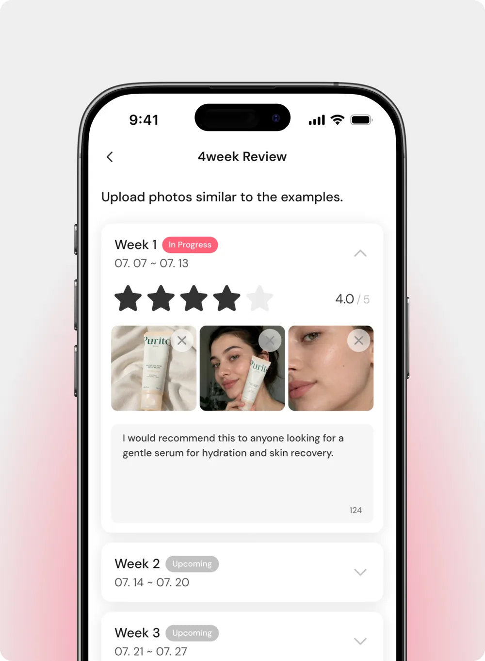 AMUTY app review screen with product ratings and user photos